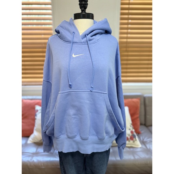 Nike Tops - Nike Phoenix Fleece Hoodie Womens Medium Light Blue Cropped DQ5858-494